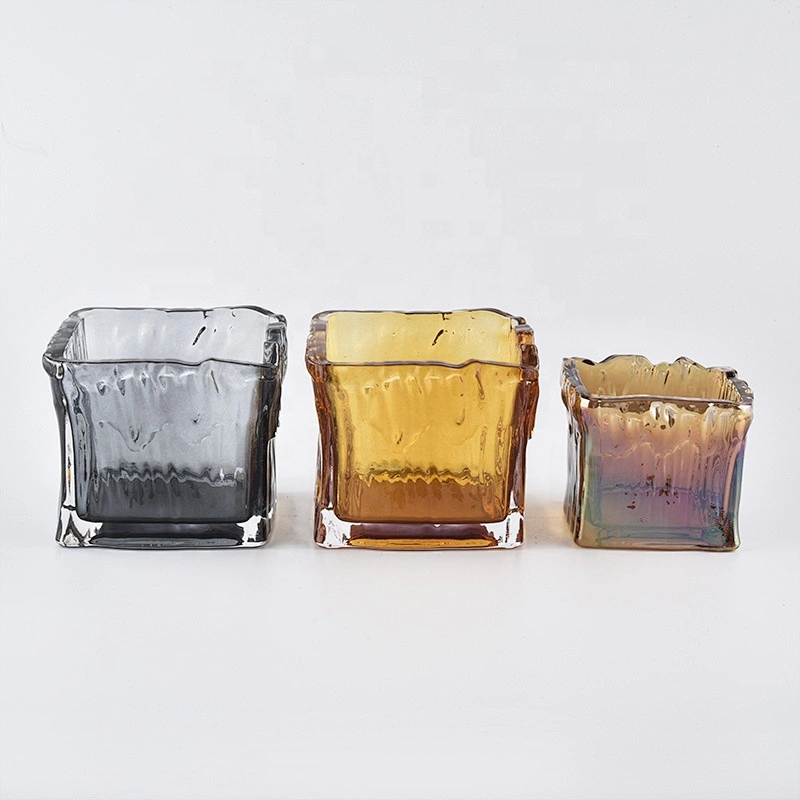 11oz handmade square amber glass candle holders