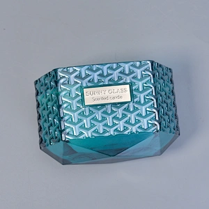 Wholesales Hexagon Glass tealight candle vessel with wood lids