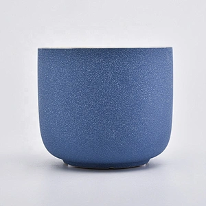 Unique cylinder matte blue ceramic candle holders