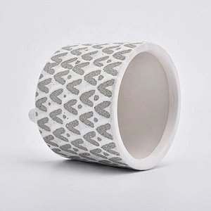 Wholesales Footed Cylinder Ceramic Holders in Grey V and dots Pattern Home Decoration