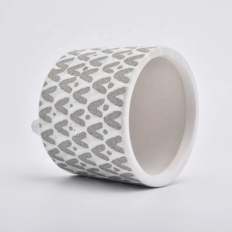 Wholesales Footed Cylinder Ceramic Holders in Grey V and dots Pattern Home Decoration