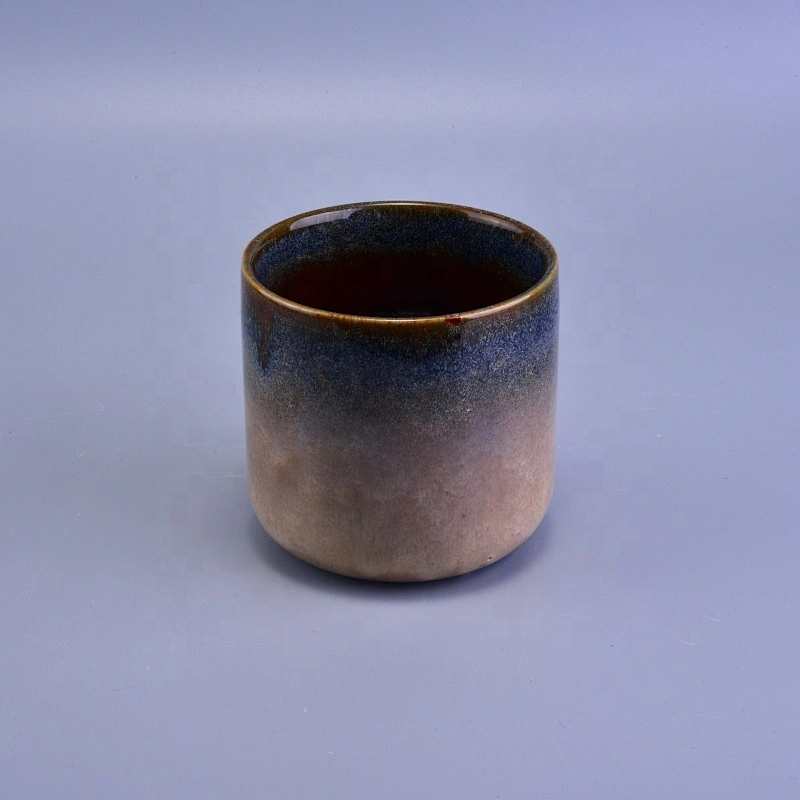 Brown ceramic candle jar hand painted supplier