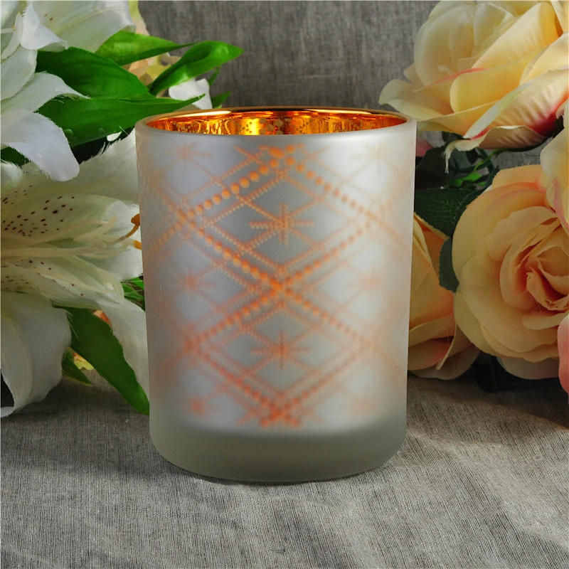 frosted glass votive candle holder, laser decoration glass container