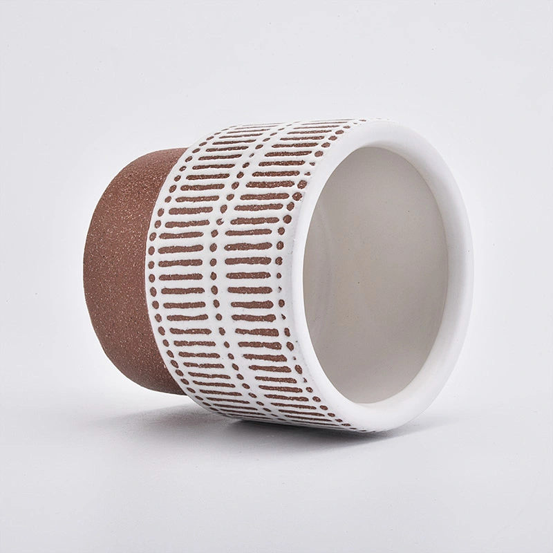 brick-red base ceramic vessel with pattern candle jars in bulk