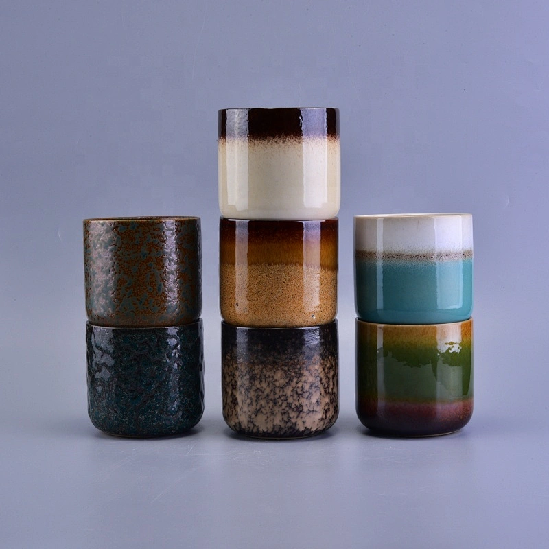 Cylinder brown ceramic candle jars wholesales