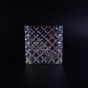 Wholesales customized iridescent glass candle holders square home decoration
