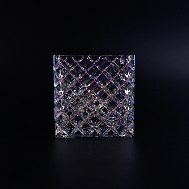 Wholesales customized iridescent glass candle holders square home decoration
