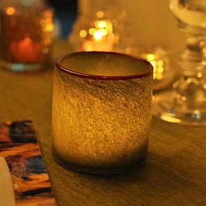17oz White with Yellow Rim Glass Candle Holder Home Decor