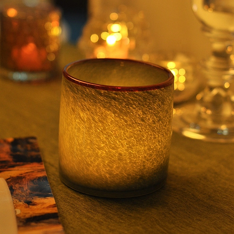 17oz White with Yellow Rim Glass Candle Holder Home Decor