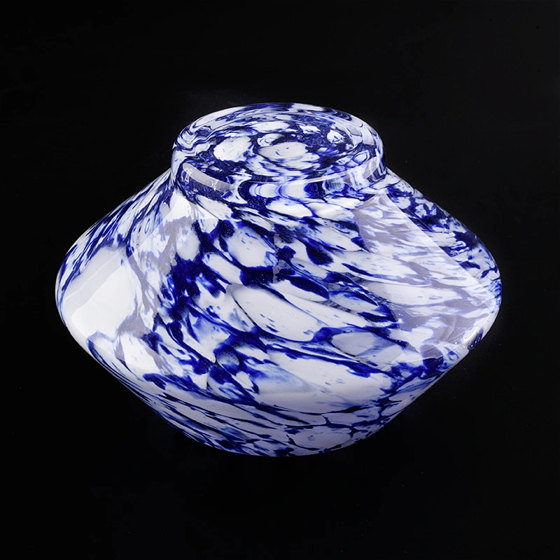 white and blue color mixed glass jar container luxury candle vessel