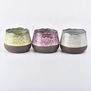 Waved edge dipped ceramic candle holder matte bottom yellow home decoration