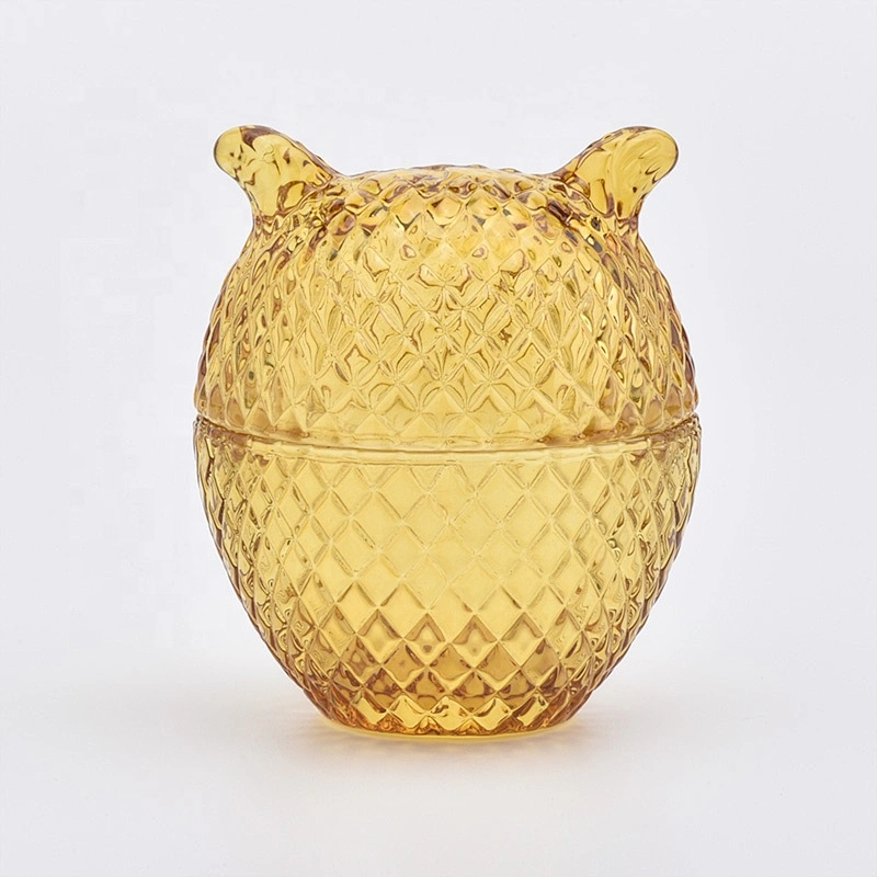 Antique customized oval owl-shape candle vessel glass candle holder with lid wedding centerpieces