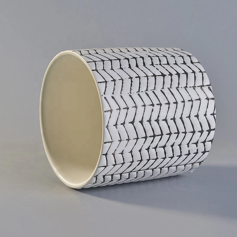 cylinder ceramic jars Woven pattern candle jars for home decor wholesale