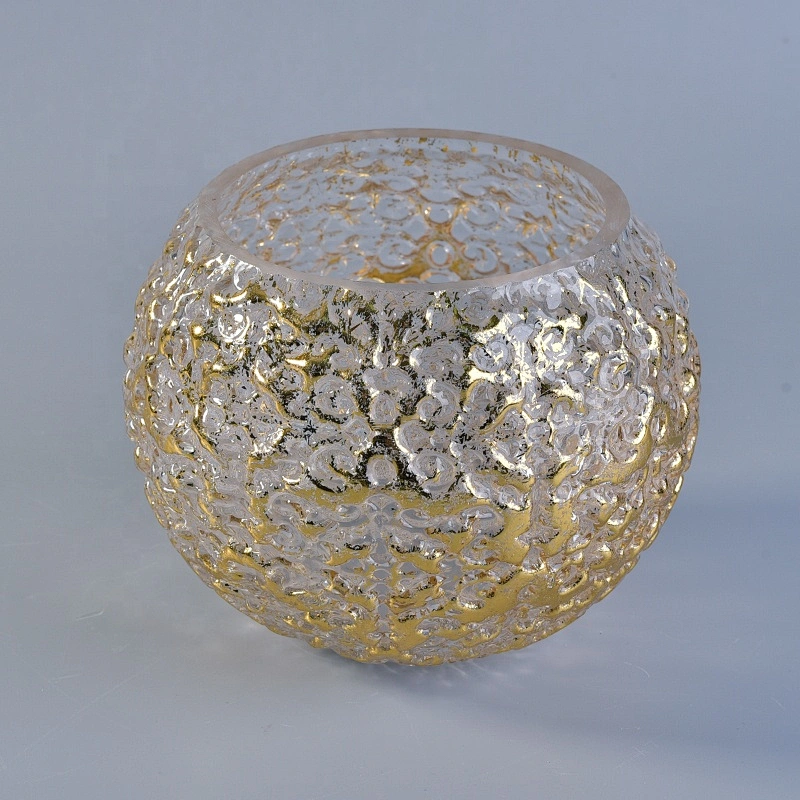Embossed glass candle ball light gold spray candle holder home decoration wholesale