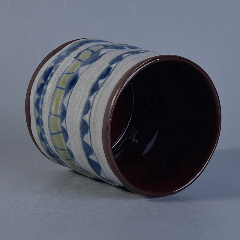 Vintage glaze painted ceramic candle jar cylinder home decoration