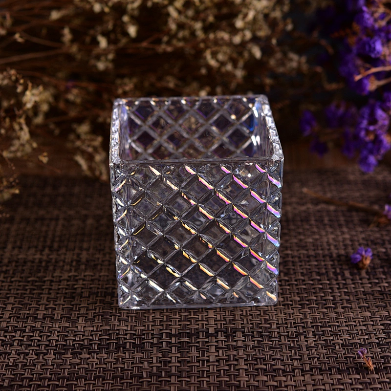 Wholesales customized iridescent glass candle holders square home decoration