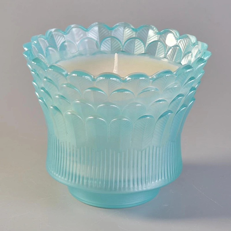 Wholesales feather tealight blue luxury glass candle vessels
