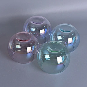 Wholesales ball iridescent transparent glass candle holders home decoration
