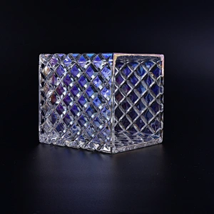 Wholesales customized iridescent glass candle holders square home decoration