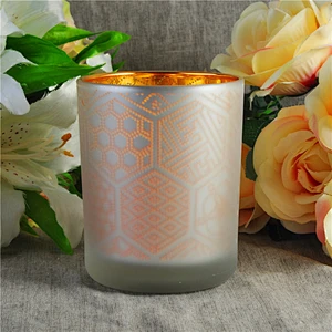 frosted glass votive candle holder, laser decoration glass container