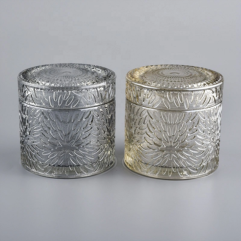 chrysanthemum pattern luxury candle glass container with lid