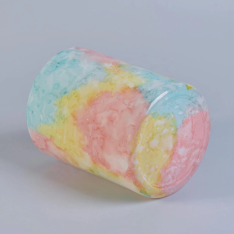 Sunny new design Luxury cylinder ceramic Multicolored candle jar bulk