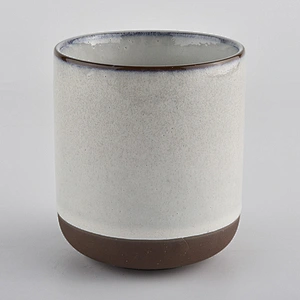white glazed ceramic candle vessel with brown bottom, 12 oz popular candle jars