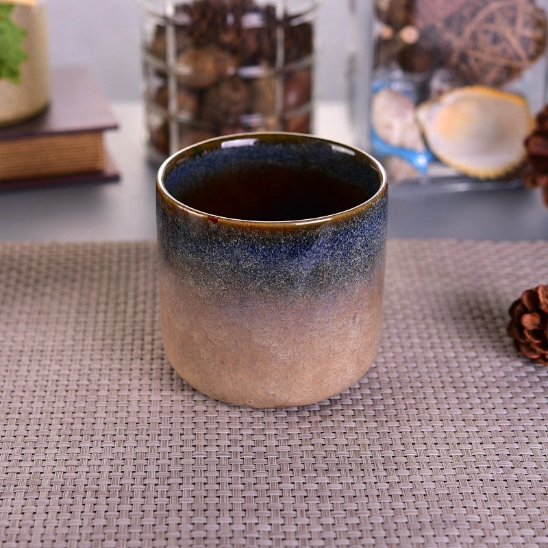 Brown ceramic candle jar hand painted supplier