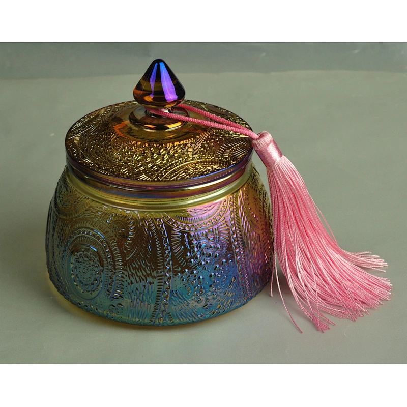 Wedding table Vintage round Glass scented candle container with lid