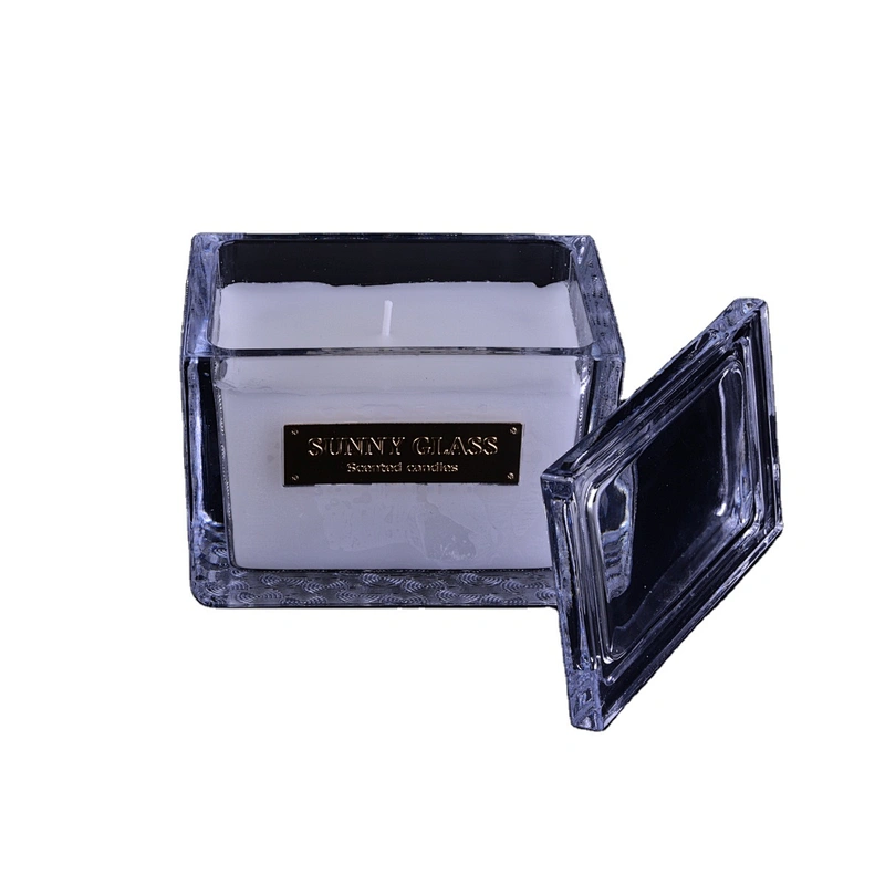 Sunny luxury custom crystal scented square glass candle holder and lids