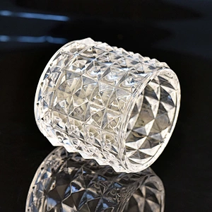 luxury embossed glass candle holder rhombic patterned glass container