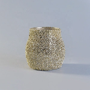 Luxurious glass candle holder with gold granular varnish home decoration wholesale