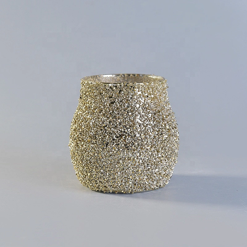 Luxurious glass candle holder with gold granular varnish home decoration wholesale