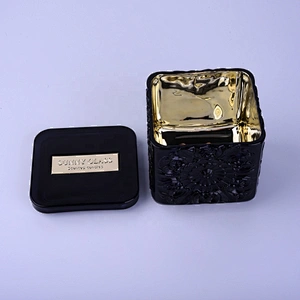 Wholesales square black crystal glass candle jar with lid
