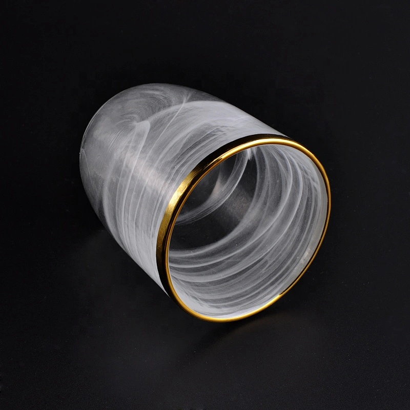 Sunny hurricane white glass candle jars with gold rim home decoration wholesale