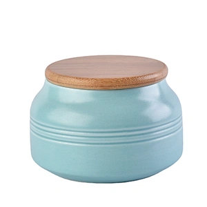 Sunny Custom frosted decorative ceramic candle jar with wood lid