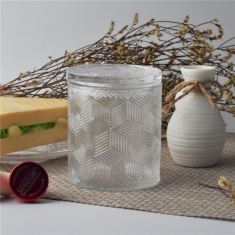 10oz 12oz 14oz Wholesales Luxury geometric glass candle holder with crystal lid