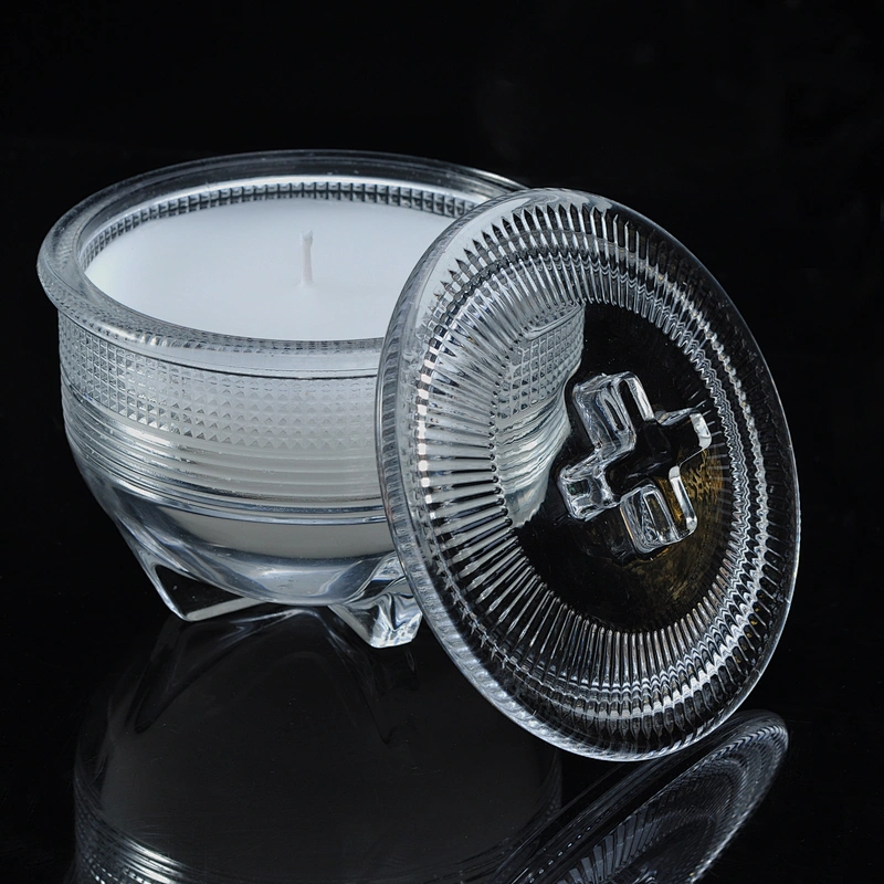 New design cross shape white glass candle jar with crystal lid