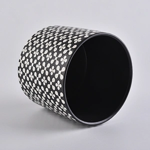 black round ceramic candle vessel with decorative pattern, cylinder ceramic candle holders