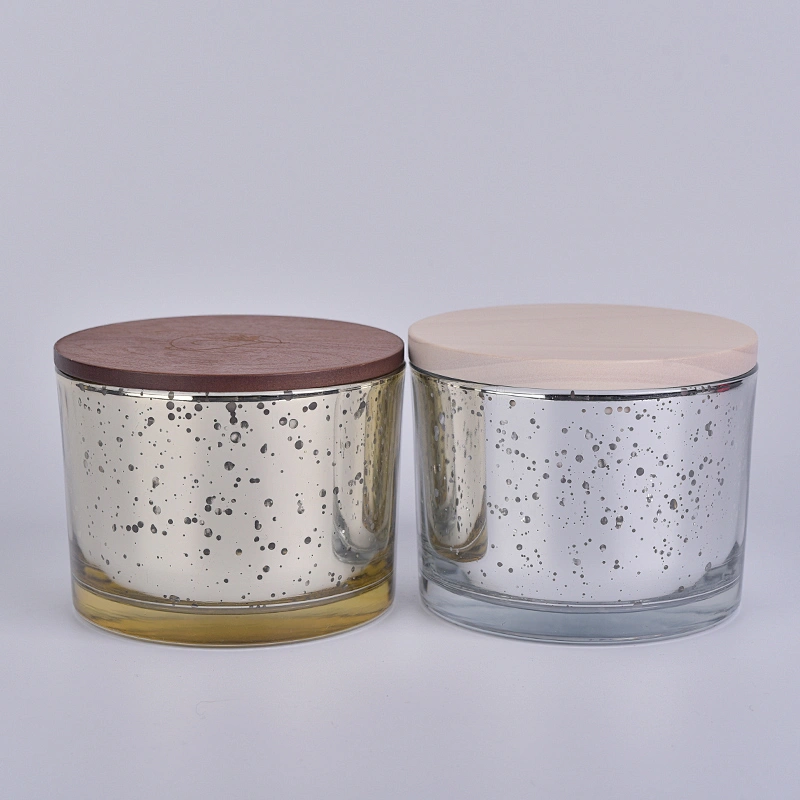 Mercury glass candle container with wooden lid, 15 OZ glass candle holder