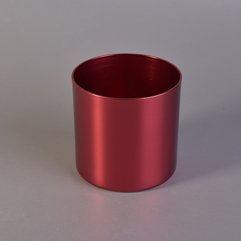 red metal candle container, votive candle jars