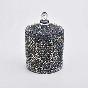 Luxury engraving candle holder black glass candle jars lids supplier