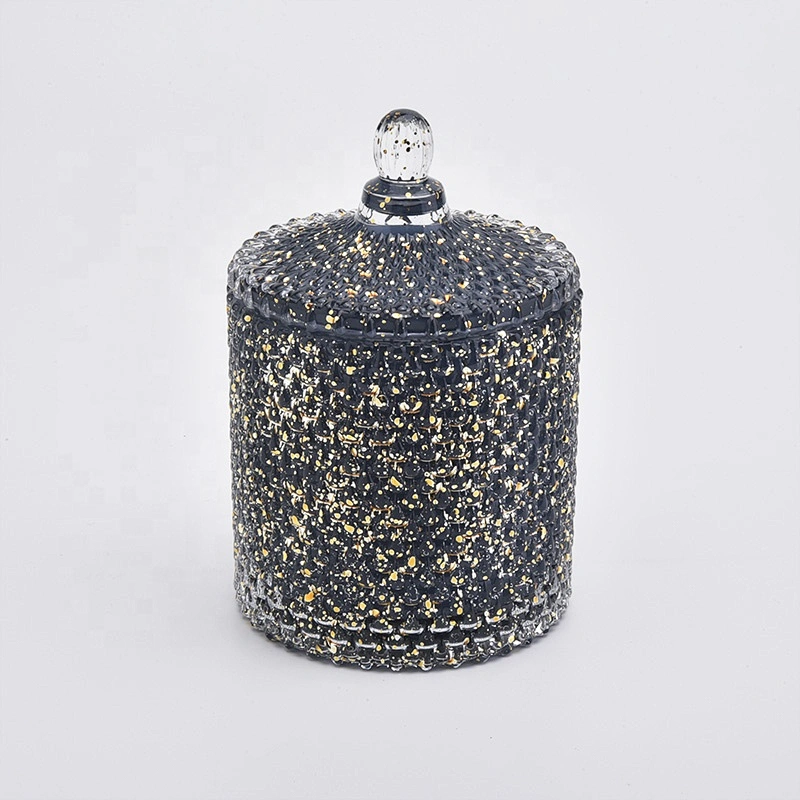 Luxury engraving candle holder black glass candle jars lids supplier