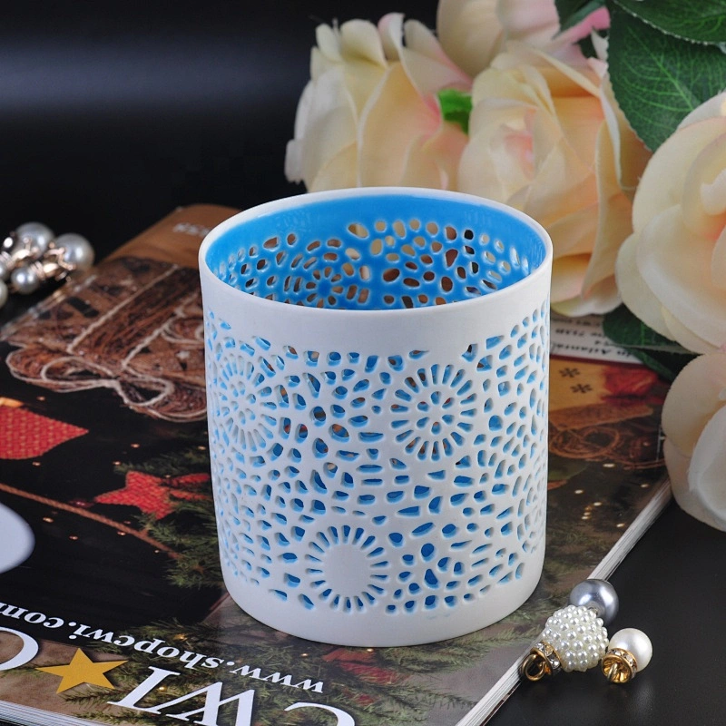 Wholesales Blue matte votive ceramic candle jar