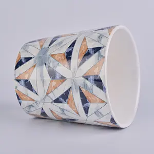 600ml ceramic candle jar wholesale with geometric decal printing