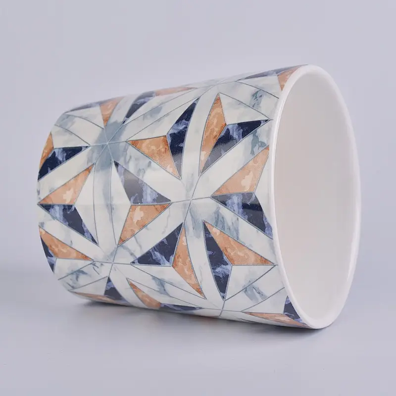 600ml ceramic candle jar wholesale with geometric decal printing