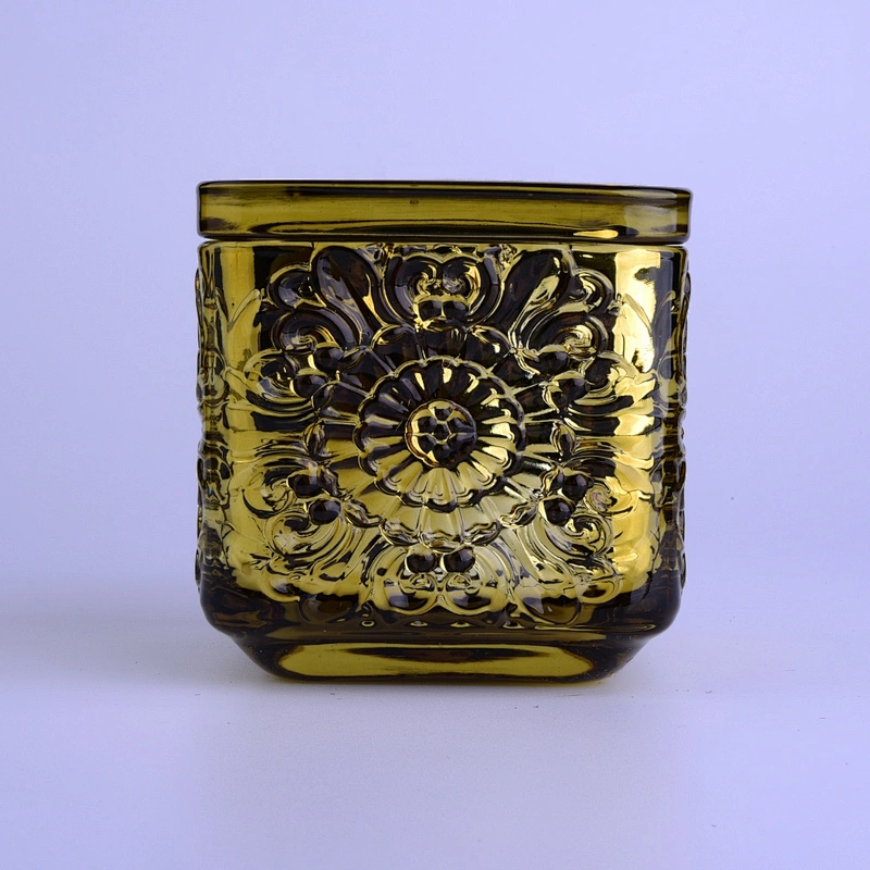 Wholesales square gold crystal glass candle holder with lid