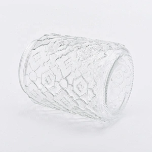 Wholesale glass candle jars  embossed candle  holders home decoration