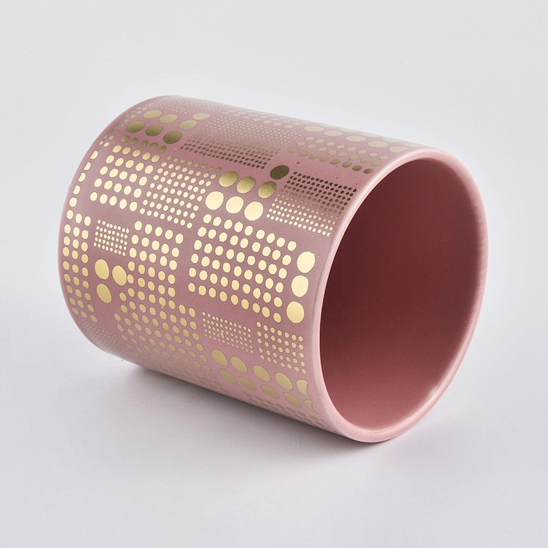 8oz 10oz China eco-friendly cylinder pink printed candle ceramic holder