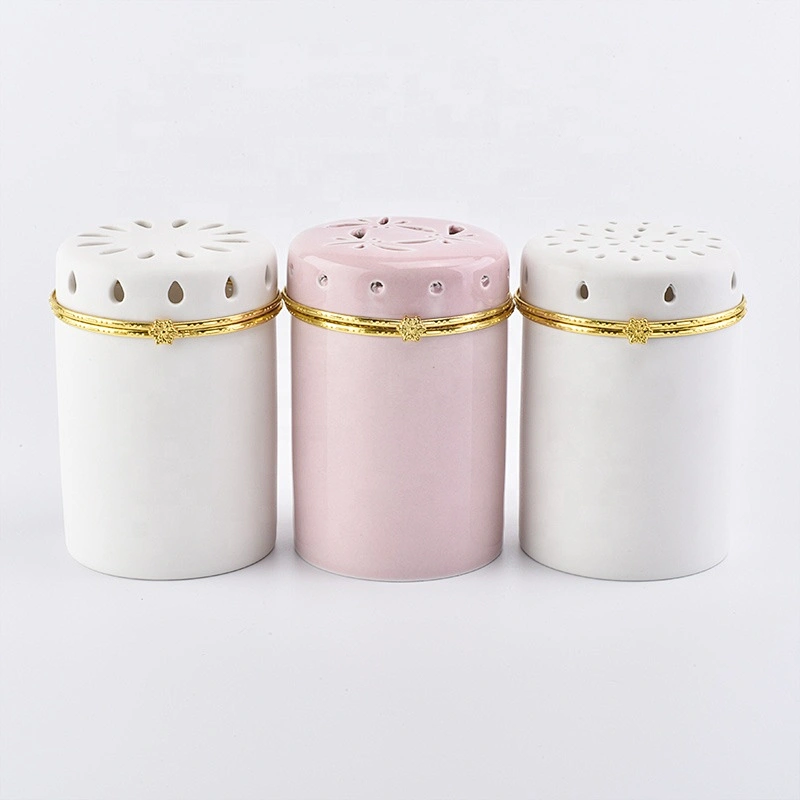 Cylinder ceramic votive candle jars customized candle holders with lid home decor wholesale